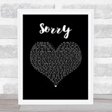 Justin Bieber Sorry Black Heart Song Lyric Wall Art Print