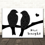 Brett Young Here Tonight Lovebirds Black & White Decorative Wall Art Gift Song Lyric Print