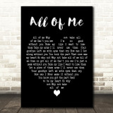 Irvin Berlin All Of Me Black Heart Decorative Wall Art Gift Song Lyric Print