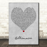 Travie Mccoy ft Bruno Mars Billionaire Grey Heart Decorative Wall Art Gift Song Lyric Print