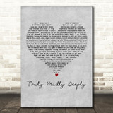 One Direction Truly Madly Deeply Grey Heart Decorative Wall Art Gift Song Lyric Print