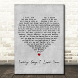 Boyzone Every Day I Love You Grey Heart Decorative Wall Art Gift Song Lyric Print
