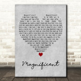 U2 Magnificent Grey Heart Decorative Wall Art Gift Song Lyric Print