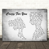 Madonna Crazy For You Man Lady Couple Grey Decorative Wall Art Gift Song Lyric Print