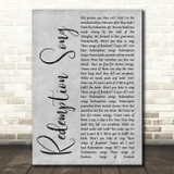 Bob Marley Redemption Song Grey Rustic Script Decorative Wall Art Gift Song Lyric Print