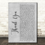 Stan Walker Thank You Grey Rustic Script Decorative Wall Art Gift Song Lyric Print