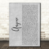 Justin Bieber Anyone Grey Rustic Script Decorative Wall Art Gift Song Lyric Print