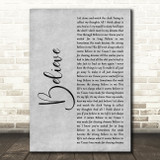 Staind Believe Grey Rustic Script Decorative Wall Art Gift Song Lyric Print