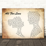 Bryan Adams All For Love Man Lady Couple Decorative Wall Art Gift Song Lyric Print