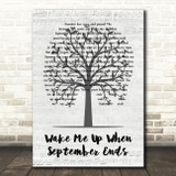 Green Day Wake Me Up When September Ends Music Script Tree Decorative Gift Song Lyric Print