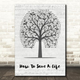 The Fray How To Save A Life Music Script Tree Decorative Wall Art Gift Song Lyric Print