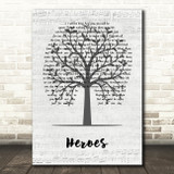 David Bowie Heroes Music Script Tree Decorative Wall Art Gift Song Lyric Print