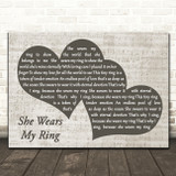 Solomon King She Wears My Ring Landscape Music Script Two Hearts Wall Art Gift Song Lyric Print