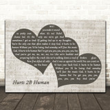 Pink Hurts 2B Human Landscape Music Script Two Hearts Decorative Gift Song Lyric Print
