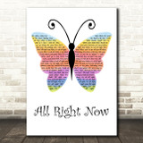 Free All Right Now Rainbow Butterfly Decorative Wall Art Gift Song Lyric Print