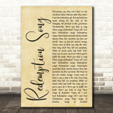 Bob Marley Redemption Song Rustic Script Decorative Wall Art Gift Song Lyric Print