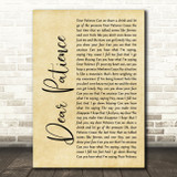Niall Horan Dear Patience Rustic Script Decorative Wall Art Gift Song Lyric Print