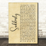 Angry Anderson Suddenly Rustic Script Decorative Wall Art Gift Song Lyric Print