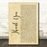 Stan Walker Thank You Rustic Script Decorative Wall Art Gift Song Lyric Print