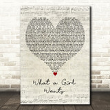 Christina Aguilera What a Girl Wants Script Heart Decorative Wall Art Gift Song Lyric Print