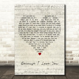 Shakin' Stevens Because I Love You Script Heart Decorative Wall Art Gift Song Lyric Print