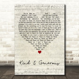 Natalie Merchant Kind & Generous Script Heart Decorative Wall Art Gift Song Lyric Print