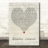 Olivia Rodrigo drivers licence Script Heart Decorative Wall Art Gift Song Lyric Print