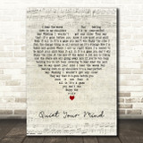 Zac Brown Band Quiet Your Mind Script Heart Decorative Wall Art Gift Song Lyric Print