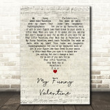 Chet Baker My Funny Valentine Script Heart Decorative Wall Art Gift Song Lyric Print