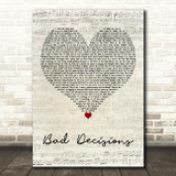 Professor Green Bad Decisions Script Heart Decorative Wall Art Gift Song Lyric Print