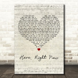 Joshua Radin Here, Right Now Script Heart Decorative Wall Art Gift Song Lyric Print
