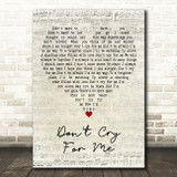 Sam Bailey Don't Cry For Me Script Heart Decorative Wall Art Gift Song Lyric Print