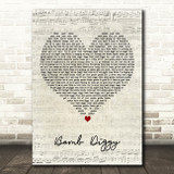 Another Level Bomb Diggy Script Heart Decorative Wall Art Gift Song Lyric Print