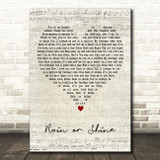 Five Star Rain or Shine Script Heart Decorative Wall Art Gift Song Lyric Print