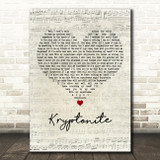 3 Doors Down Kryptonite Script Heart Decorative Wall Art Gift Song Lyric Print