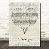 Kina Cosper I Love You Script Heart Decorative Wall Art Gift Song Lyric Print
