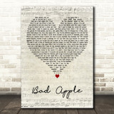 David Wilcox Bad Apple Script Heart Decorative Wall Art Gift Song Lyric Print