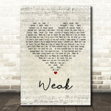 Skunk Anansie Weak Script Heart Decorative Wall Art Gift Song Lyric Print