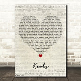 David Bowie Kooks Script Heart Decorative Wall Art Gift Song Lyric Print