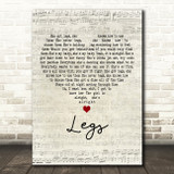 ZZ Top Legs Script Heart Decorative Wall Art Gift Song Lyric Print