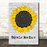 Christian Akridge Please Notice Grey Script Sunflower Decorative Wall Art Gift Song Lyric Print