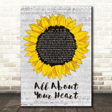 Mindy Gledhill All About Your Heart Grey Script Sunflower Decorative Gift Song Lyric Print