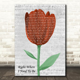 Gary Allan Right Where I Need To Be Grey Script Watercolour Tulip Wall Art Gift Song Lyric Print