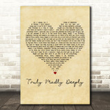 One Direction Truly Madly Deeply Vintage Heart Decorative Wall Art Gift Song Lyric Print