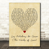 Queen Las Palabras de Amor (The Words of Love) Vintage Heart Wall Art Song Lyric Print