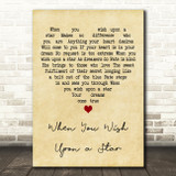 Cliff Edwards When You Wish Upon a Star Vintage Heart Decorative Gift Song Lyric Print
