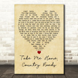 Toots And The Maytals Take Me Home, Country Roads Vintage Heart Gift Song Lyric Print