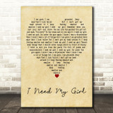 The National I Need My Girl Vintage Heart Decorative Wall Art Gift Song Lyric Print