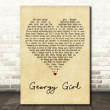 The Seekers Georgy Girl Vintage Heart Decorative Wall Art Gift Song Lyric Print