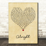 Supergrass Alright Vintage Heart Decorative Wall Art Gift Song Lyric Print